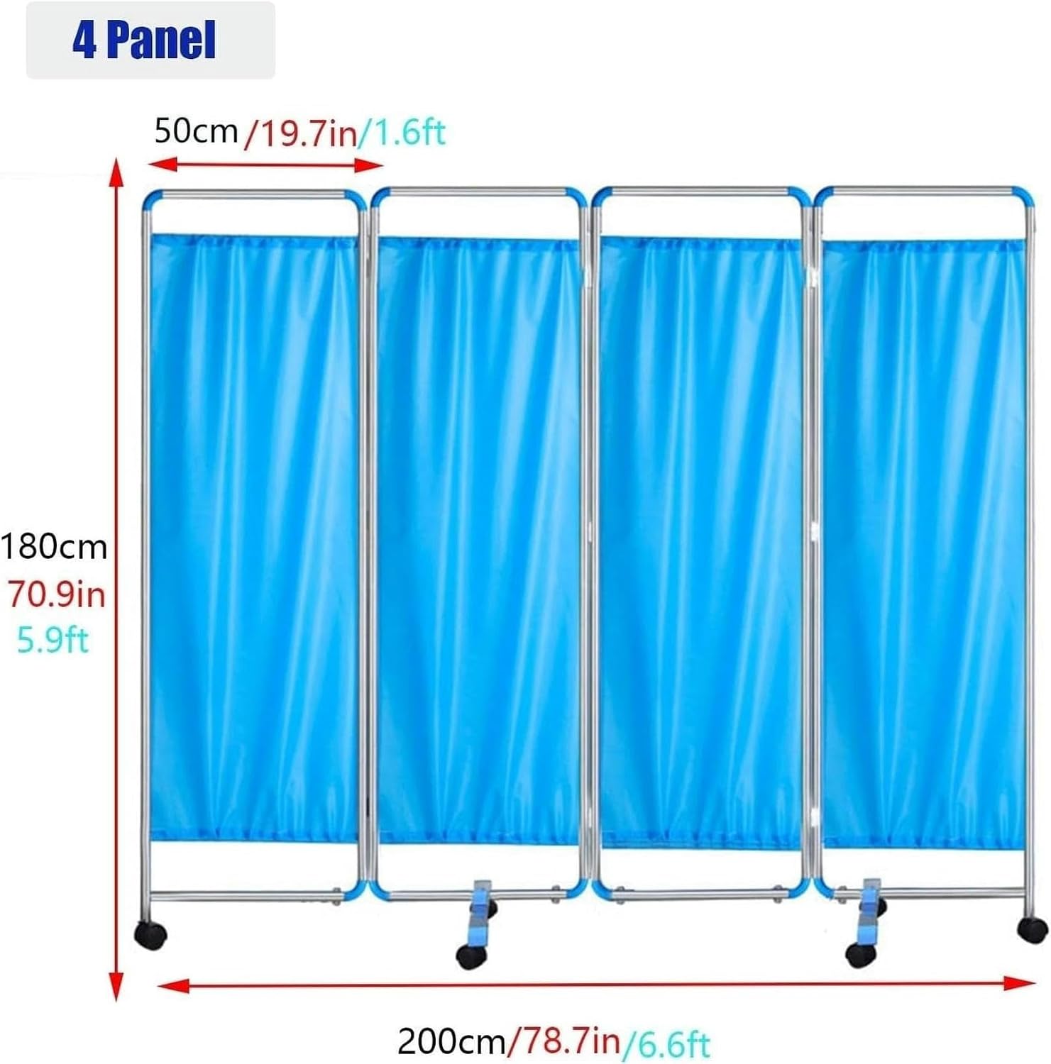 4 Panel Rolling Medical Privacy Screen On Wheels, 6ft High Office/Beauty Salon/Hospital Temporary Wall, Space Saving
