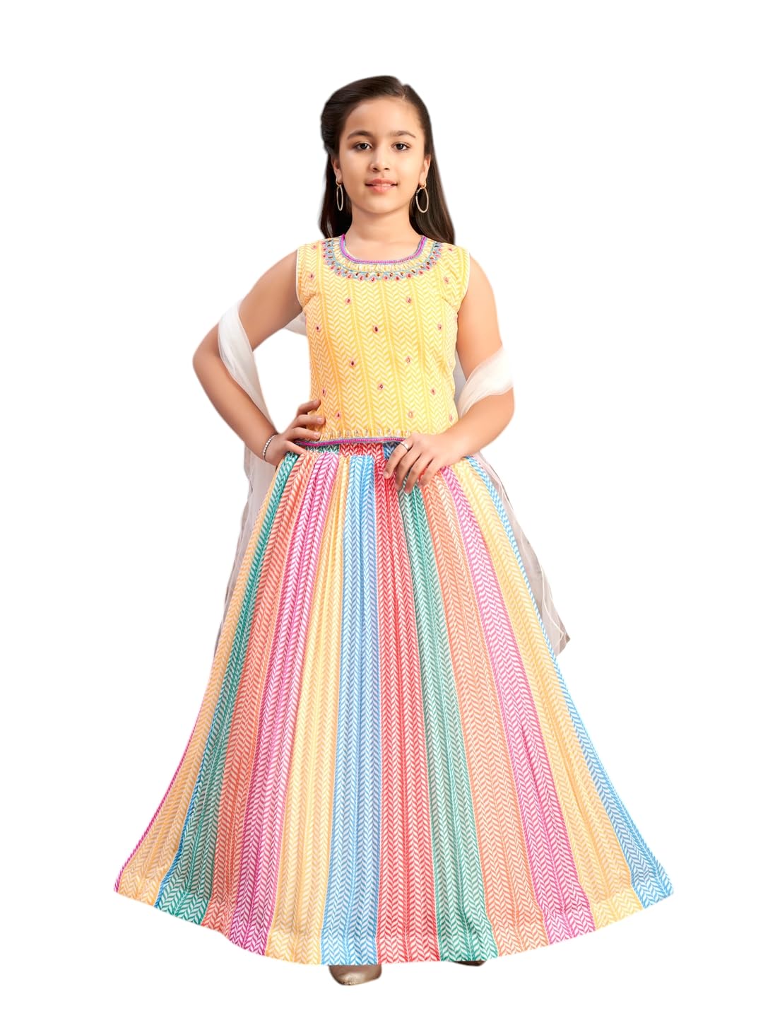 Aarika Girls Polyester Stitched Lehenga Choli Set (Lch-38242_Yellow_14-15 Years)
