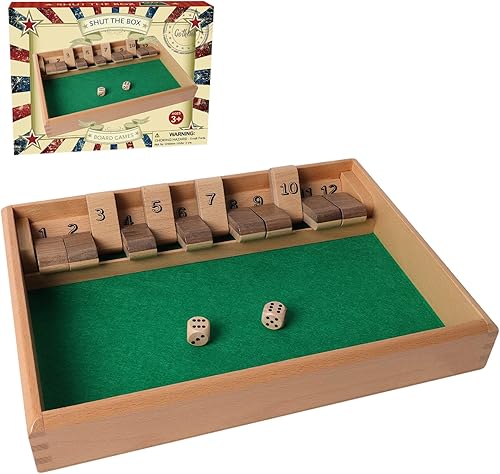 GOTHINK Shut The Box Juego de dados de madera – Juego de mesa tradicional de madera de 12 números con 2 dados para niños y adultos, juego de mesa