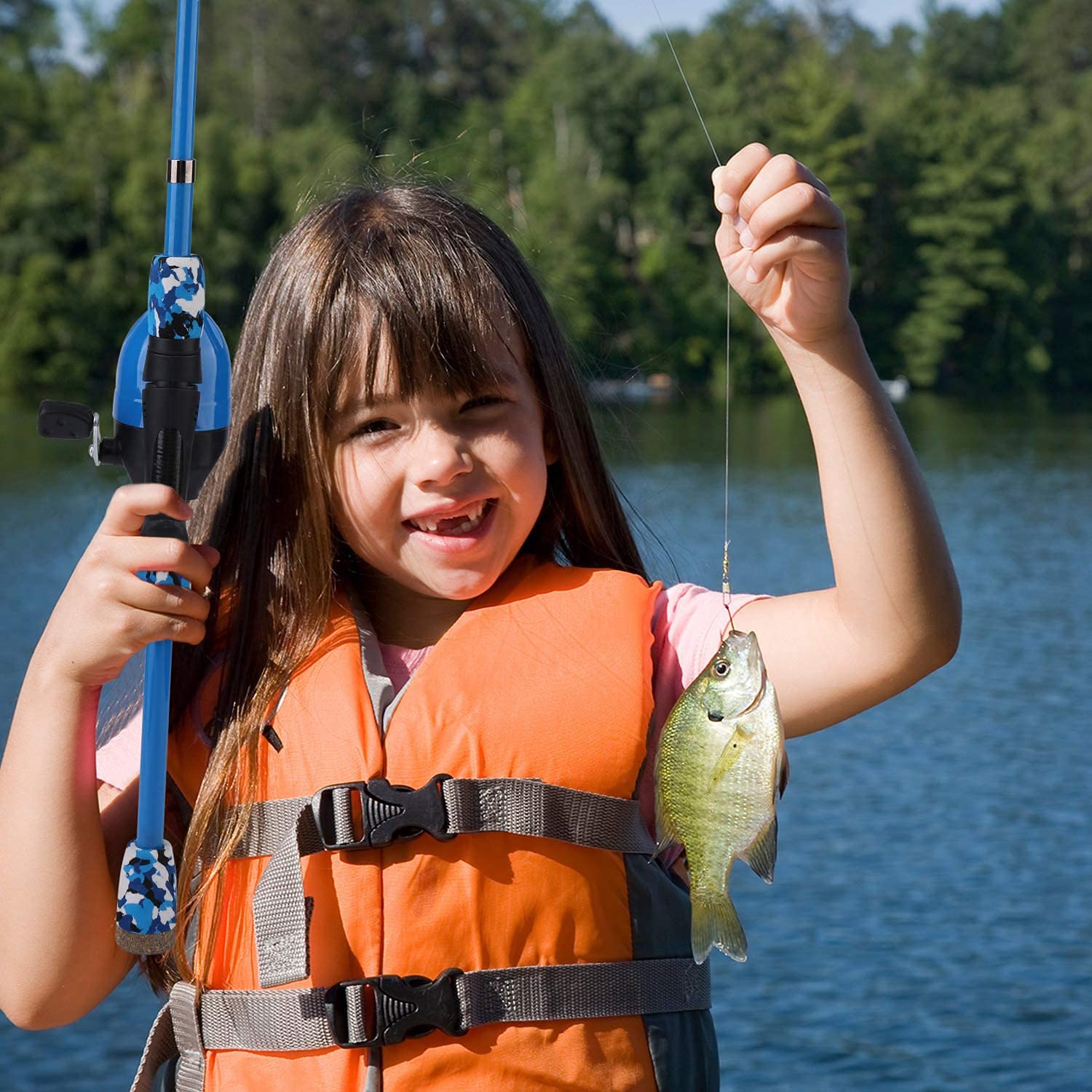 Sougayilang Canne à pêche télescopique portable avec moulinet Spincast pour enfants