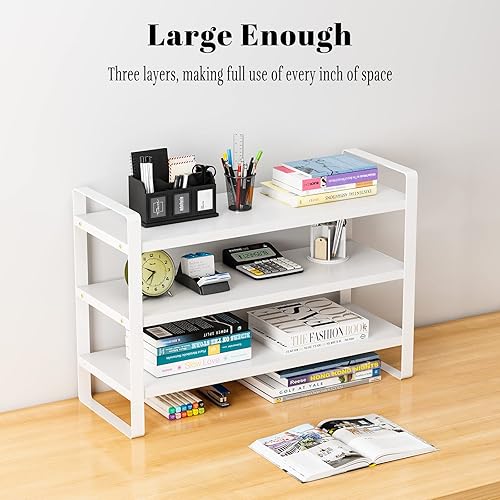 Miniatura 6 de Upgraded Small Desk Shelf Organizer with Tiers, Cute Desktop Organizer Shelf Storage, Kawai Desktop Bookshelf Hutch for Dorm, Home, School, Office