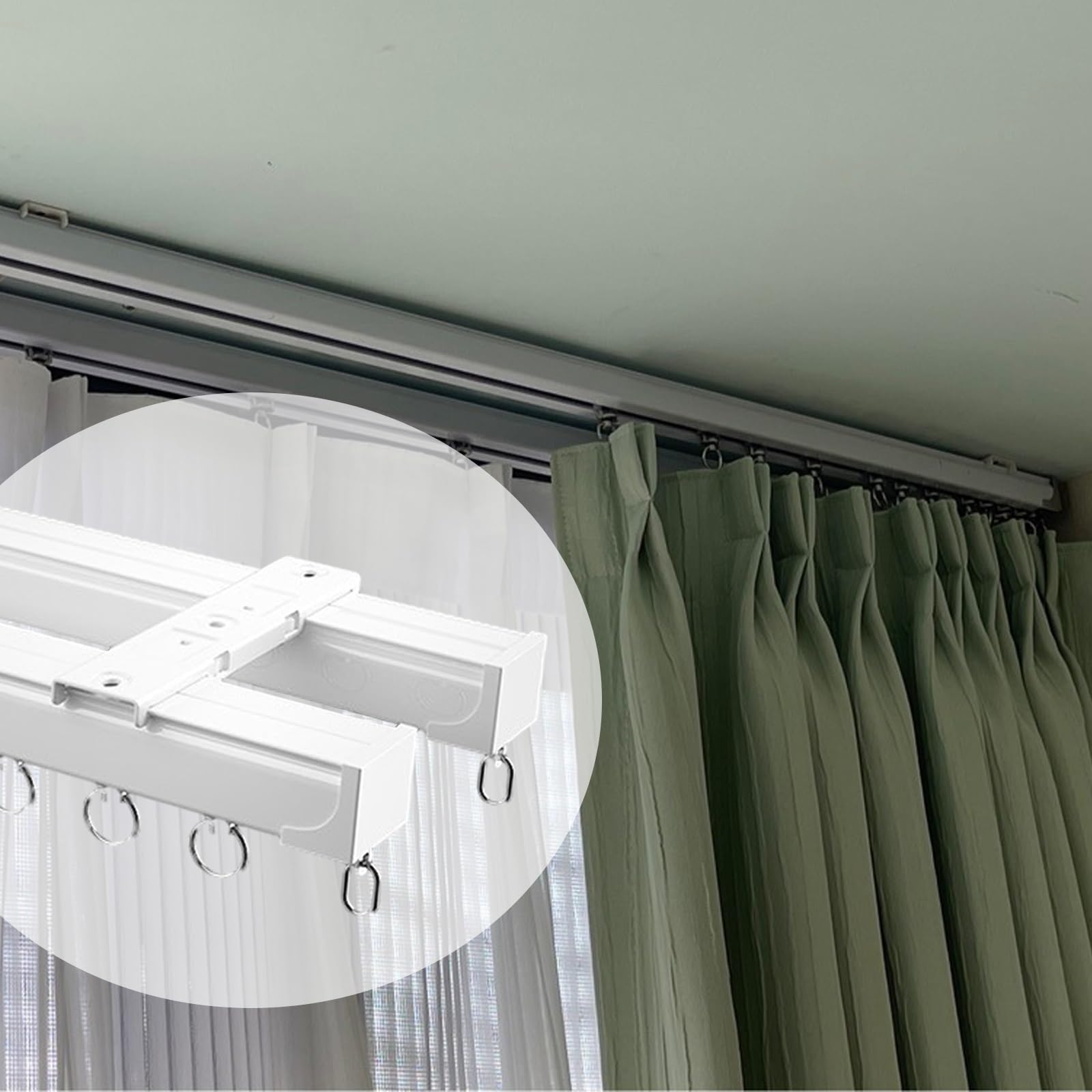Juego de rieles de cortina colgantes para cortina doble, juego de rieles de cortina para decoración del hogar, incluye todos los accesorios de instalación, soporte de cortina divisor de habitación