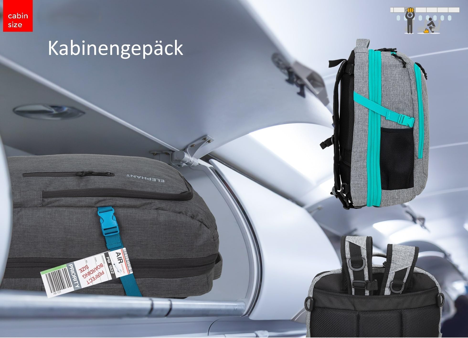 Elephant Rucksack Handgepäck Reise Fly 45 L Laptop Fach 12900 Dunkelgrau | Legends XL Flugzeug Bus Reiserucksack Tasche Laptop Fach Anti-Theft Tasche Dunkelgrau Schwarz