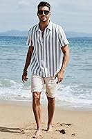 Vista 141 de JMIERR Camisas de vestir a rayas con botones y manga corta para hombre