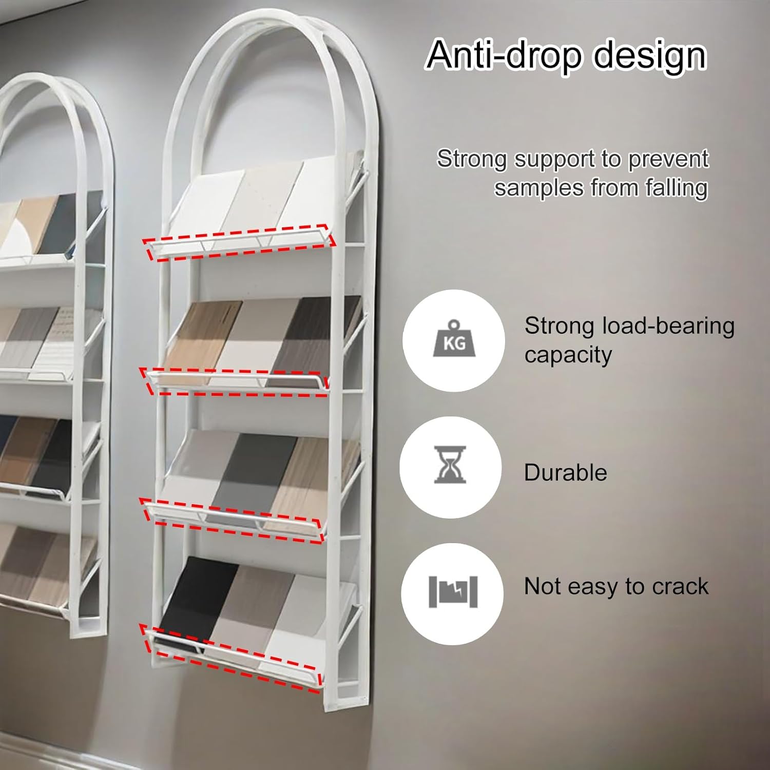 Marble Slab Organizer Shelf, Building Material Display Shelf, Multi-Layer Wall-Mounted Design Tile Store Display, for Retail Stores/Trade Show(80 * 12 * 135cm/15.7 * 4.8 * 53.1")