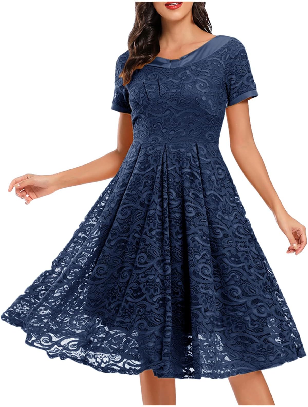 Women's Short Sleeve Party Mini Dress V Neck Lace Floral Elegant Cocktail Midi Dress Partywear Party Dress Banquet Dress Maxi Dress
