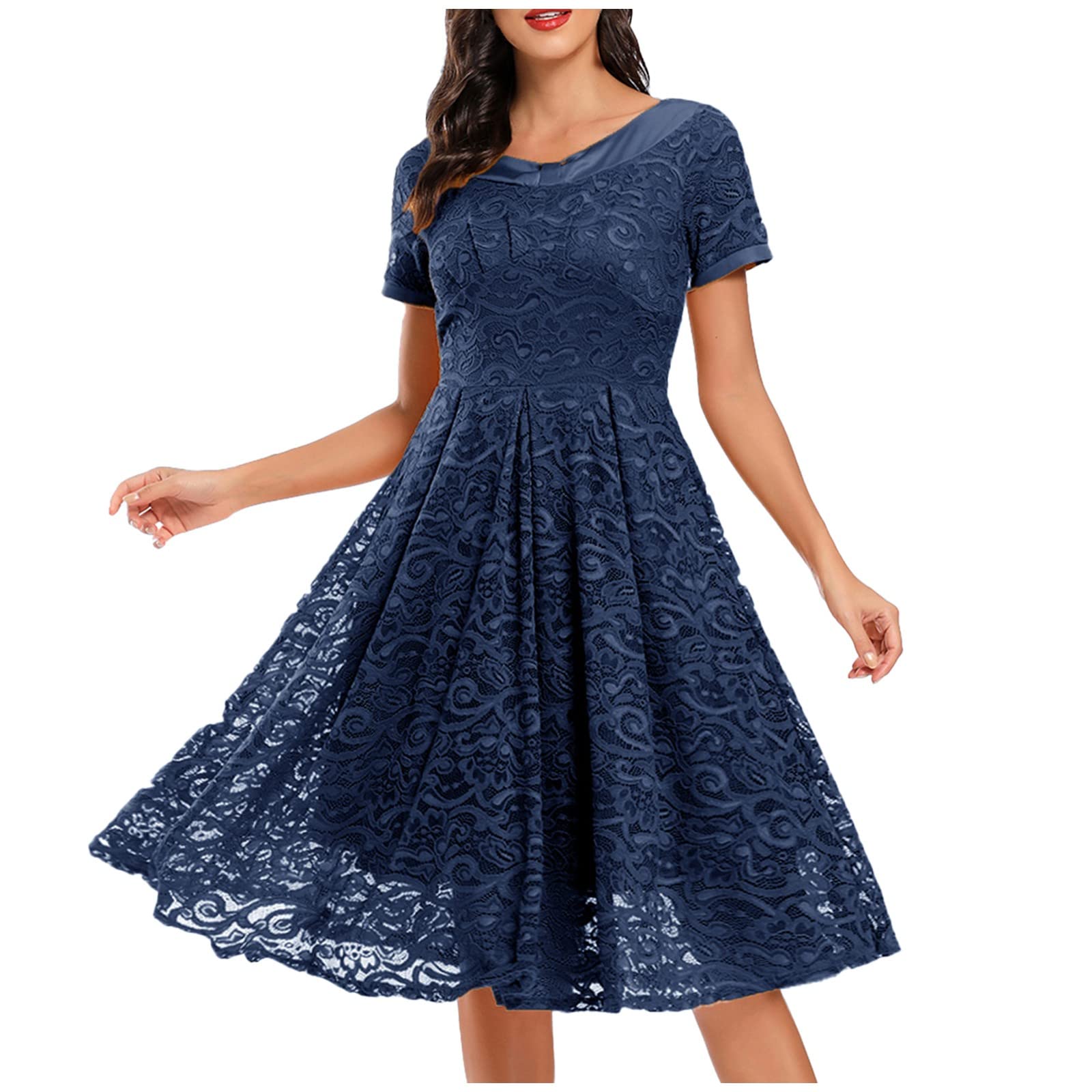 Women's Short Sleeve Party Mini Dress V Neck Lace Floral Elegant Cocktail Midi Dress Partywear Party Dress Banquet Dress Maxi Dress
