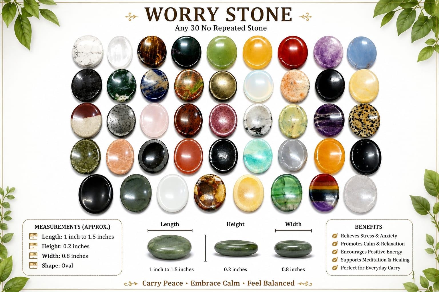 Treinta piedras preciosas piedras de preocupación Reiki cristal curativo regalo de bienestar metafísico pulgar piedra poderosa meditación energía hecha a mano