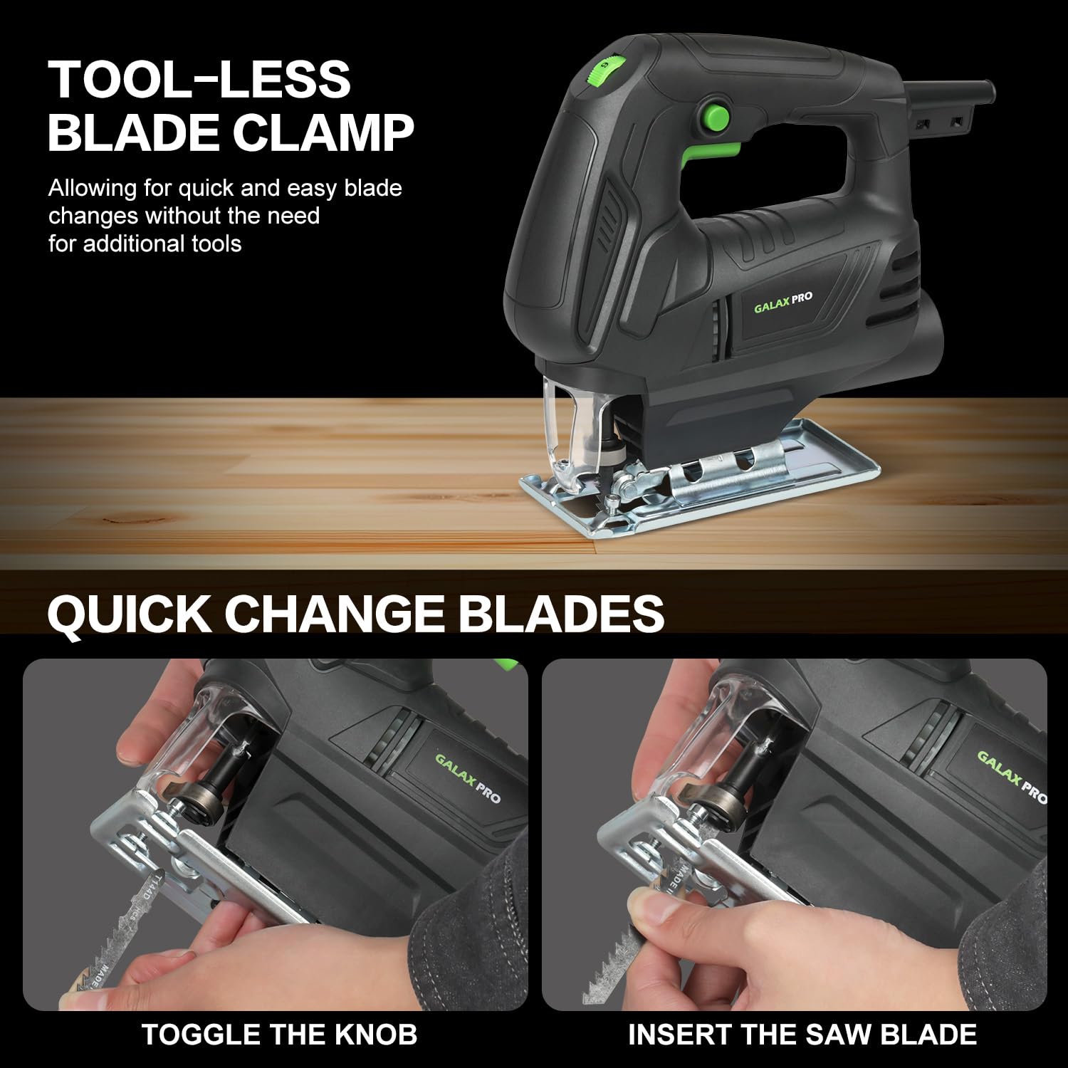 GALAX PRO 500W Seghetto Alternativo,Velocità Variabile 3000 Giri/Minuto per Taglio Legno,6 Velocità Regolabili Seghetto Alternativo Elettrico con Luce LED,Angolo di Inclinazione Regolabile da ±45 °