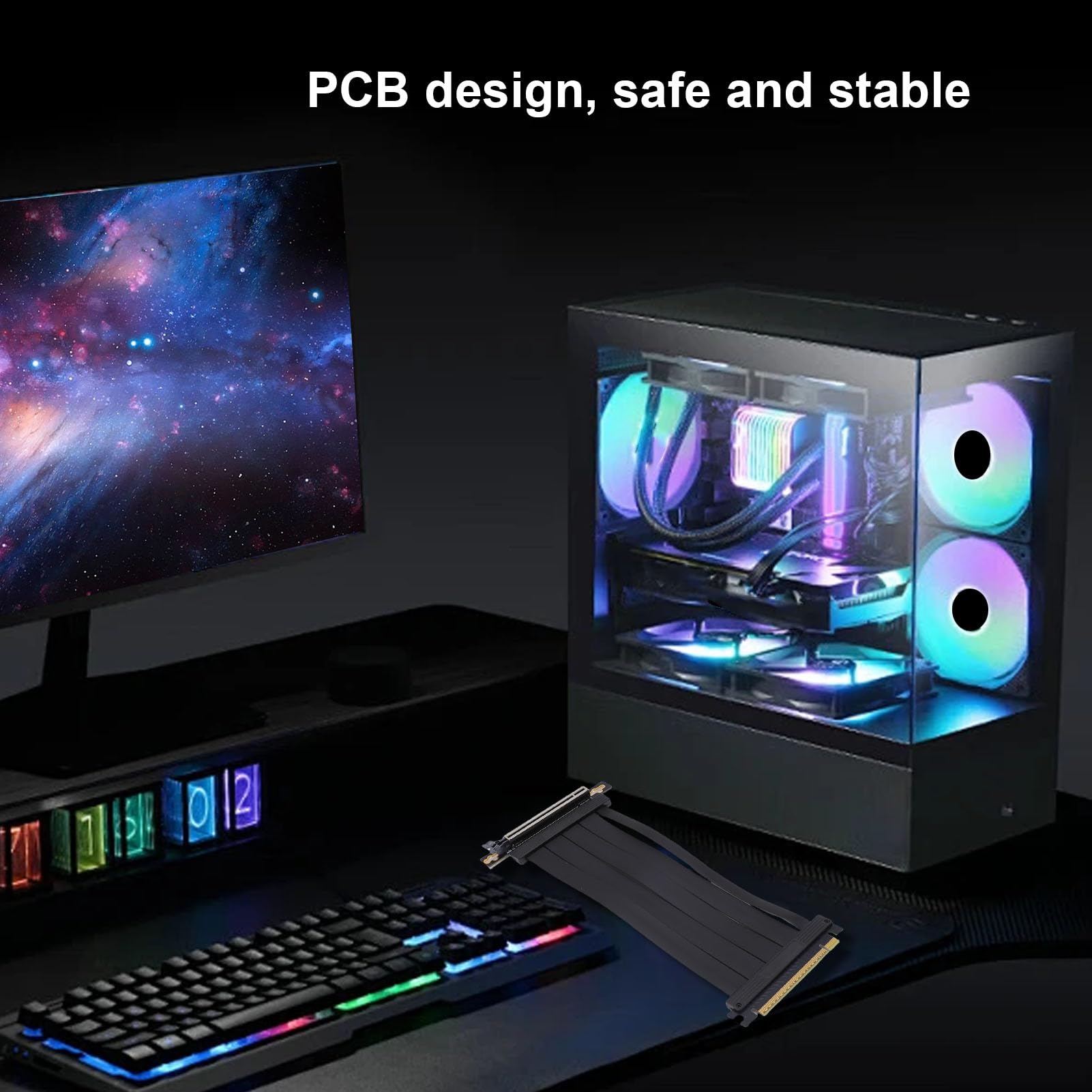 PCIe 5.0 Cables Ascendentes, Enchufe de Protector de Cable y Prueba Futura para Futuras Pruebas para GPU Gen 5, Diseño Segmentado por Cable de Extensión de la Tarjeta Elevadora,
