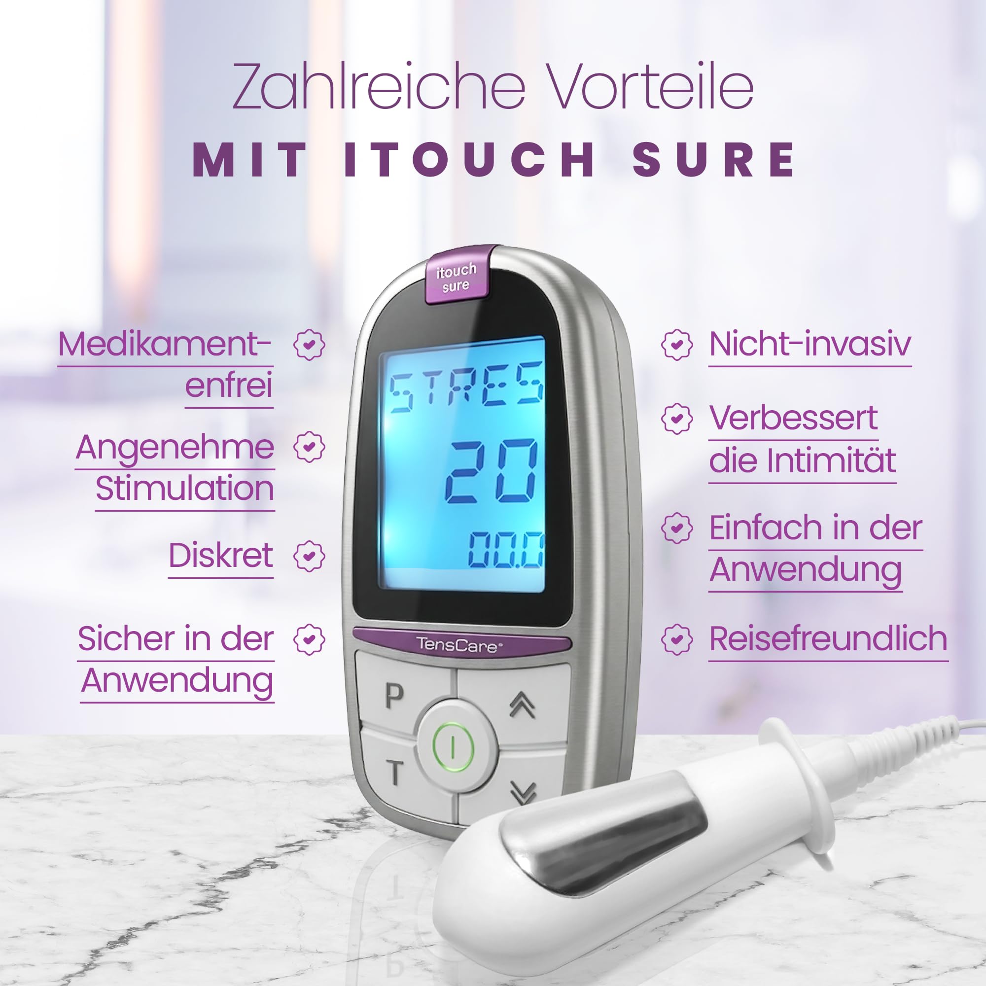 TensCare iTouch Sure + Go Gel Gleitgel - Beckenbodentrainer zur Stärkung und Straffung des Beckenbodens. Bei Inkontinenz und Blasenverlust