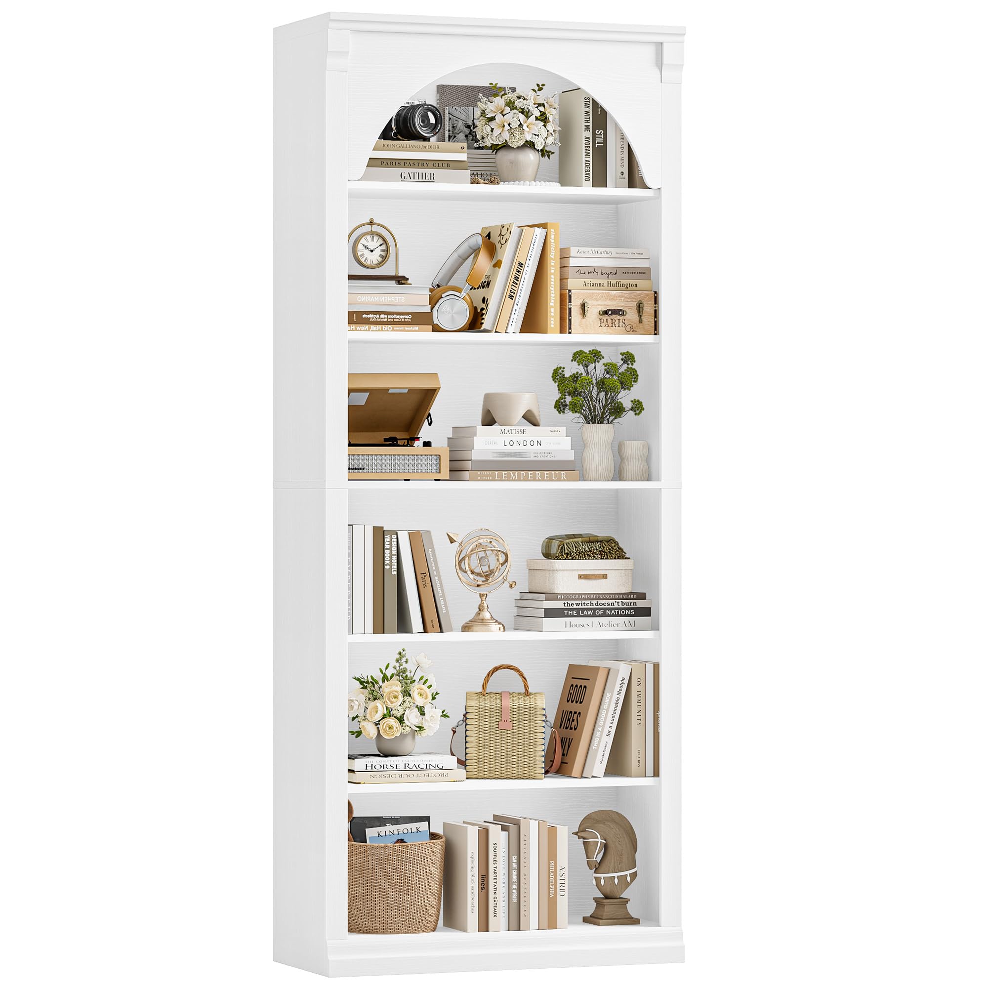 FirFurd Estanteria Libros Libreria Estanteria Arqueada, Librería, 6 Niveles | Librerías de Salón, Diseño Arqueado, Mueble de Almacenaje para Salón, Dormitorio y Estudio 75x28x186cm Blanco