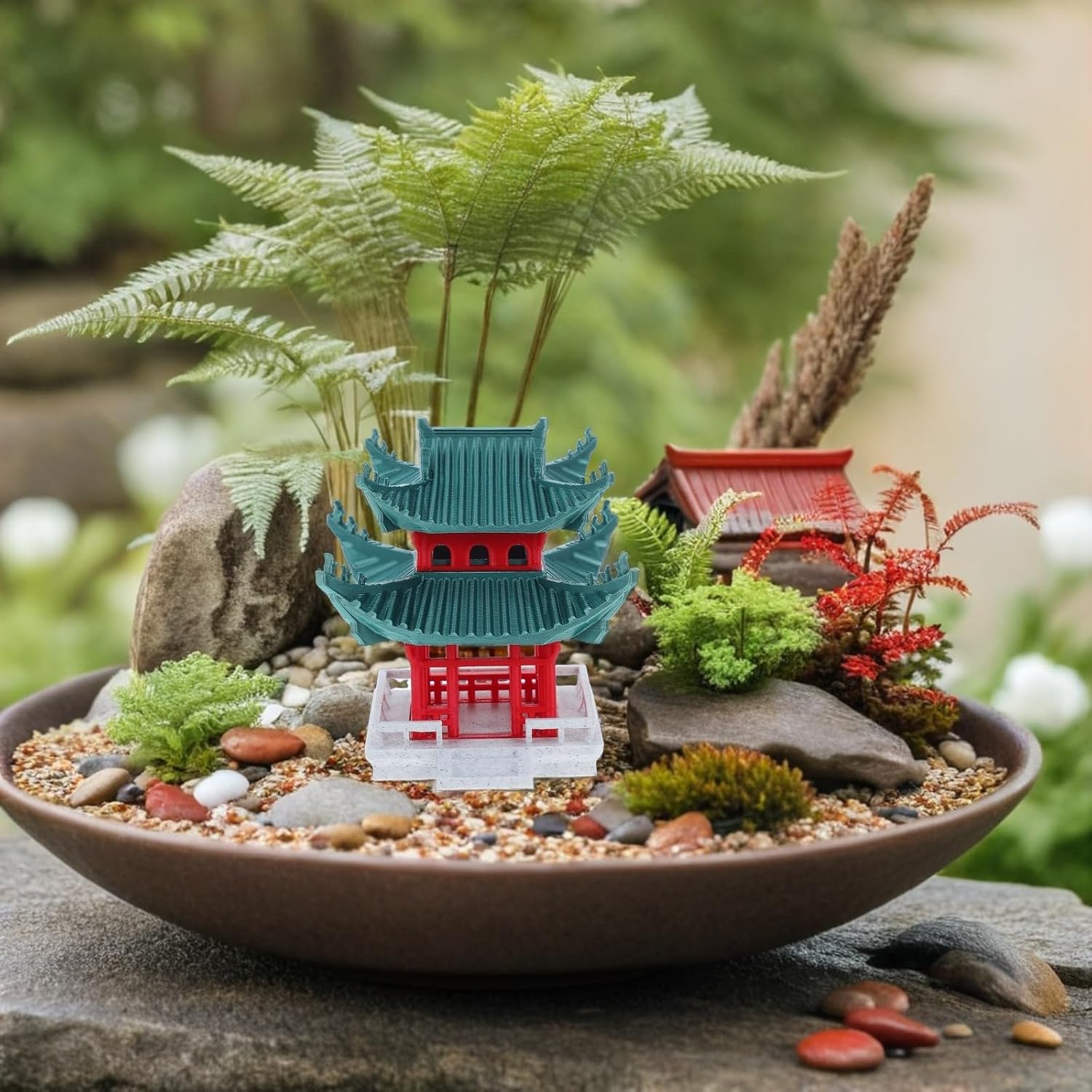 LIFKOME Mini Pavilion Statue Chinese Building Model for Fairy Garden Decor