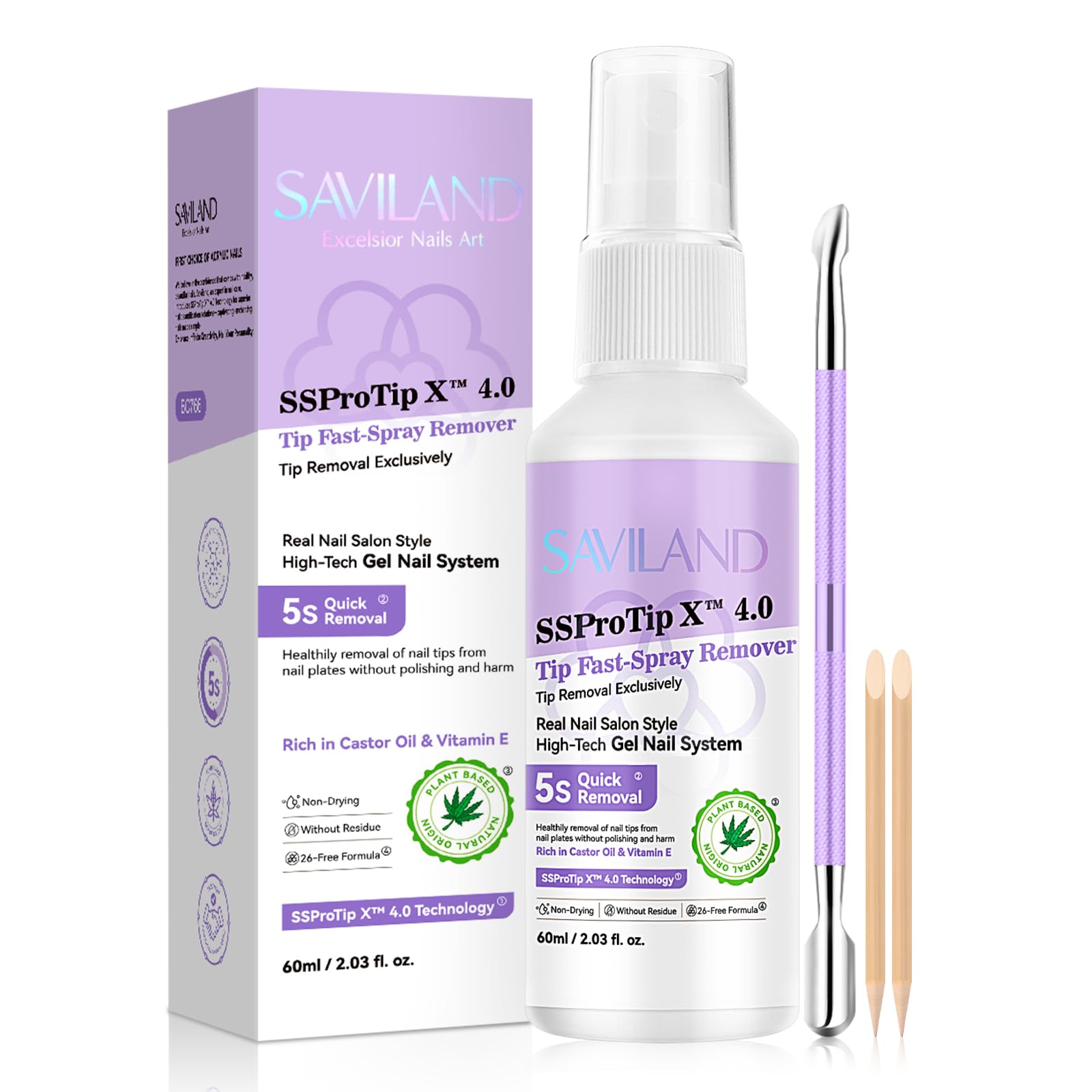 Saviland Kit de Dissolvant pour Colle à Capsule, 60ml Remover Pulvériser pour Faux Ongle Acrylique Pressé, Dissolvant pour Capsule Soin des Ongle, Retrait Facile et Rapide