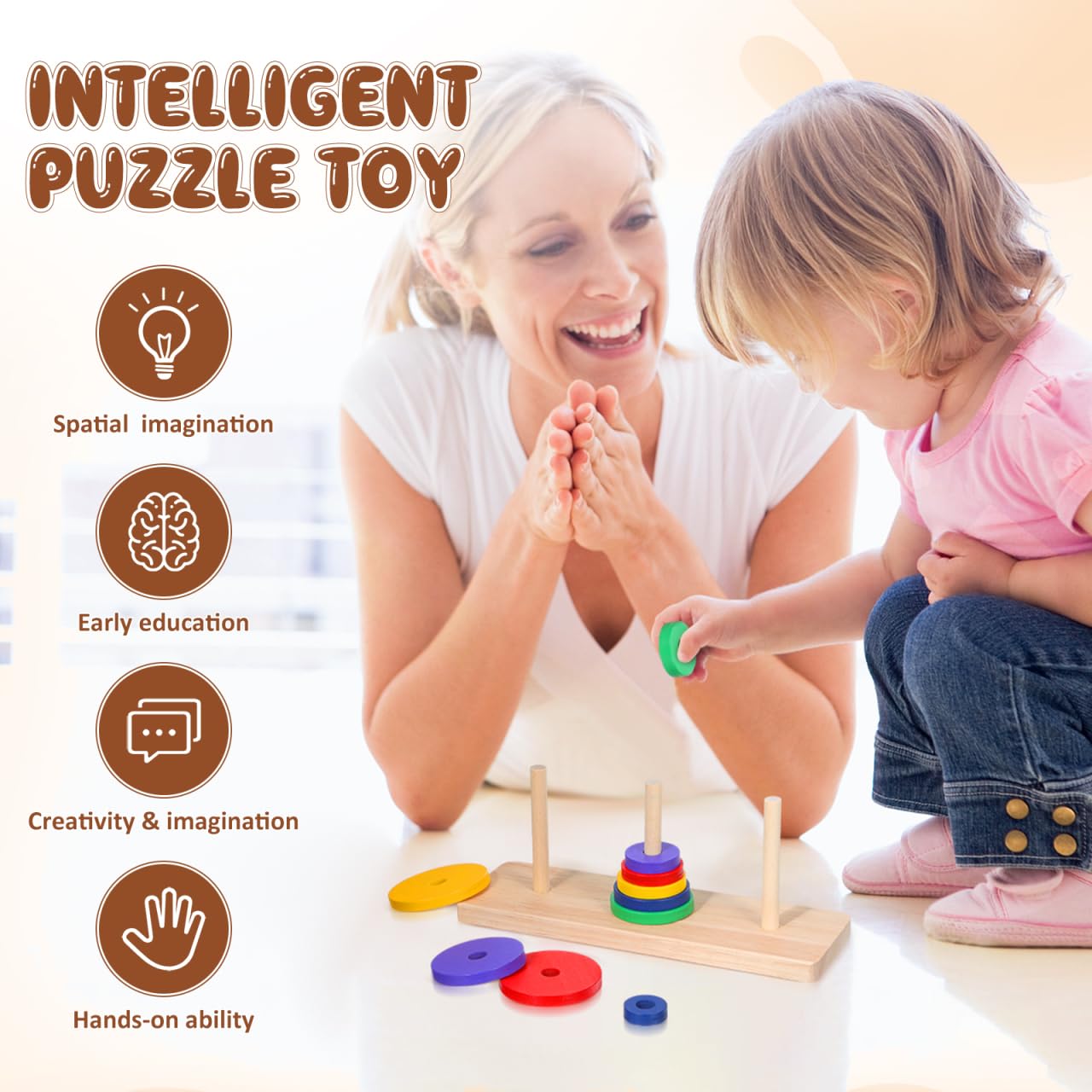 Gadpiparty Cerebro De Madera De Hanoi - Rompecabezas Mentales para Adultos Lu Ban Puzzle Pelota Desbloquear - Juego De Mesa Clásico De Madera