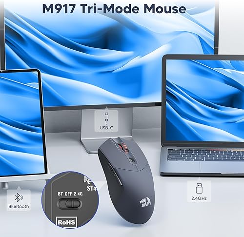 Miniatura 2 de Redragon Ratón inalámbrico para juegos, ultraligero de 26 K DPI para juegos, mouse Bluetooth de tres modos ergonómico con agarre natural, botones