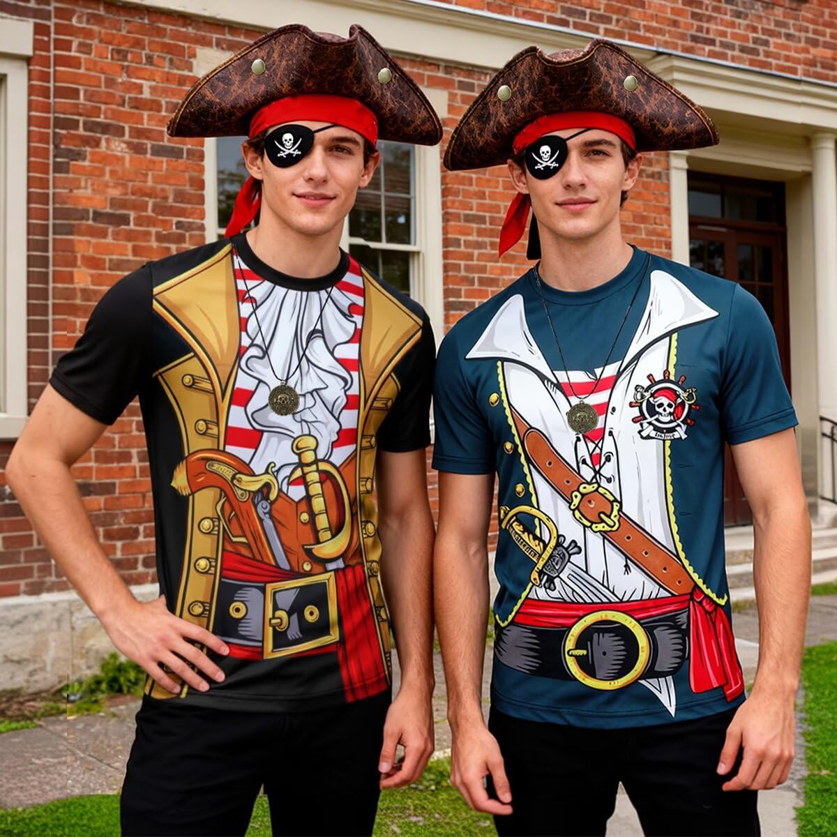 5Pcs Pirate Costume Men Anime Captain Shirt Pirates Hat Skull Necklace Head Scarf Eye Patches Cosplay Party - Image 6