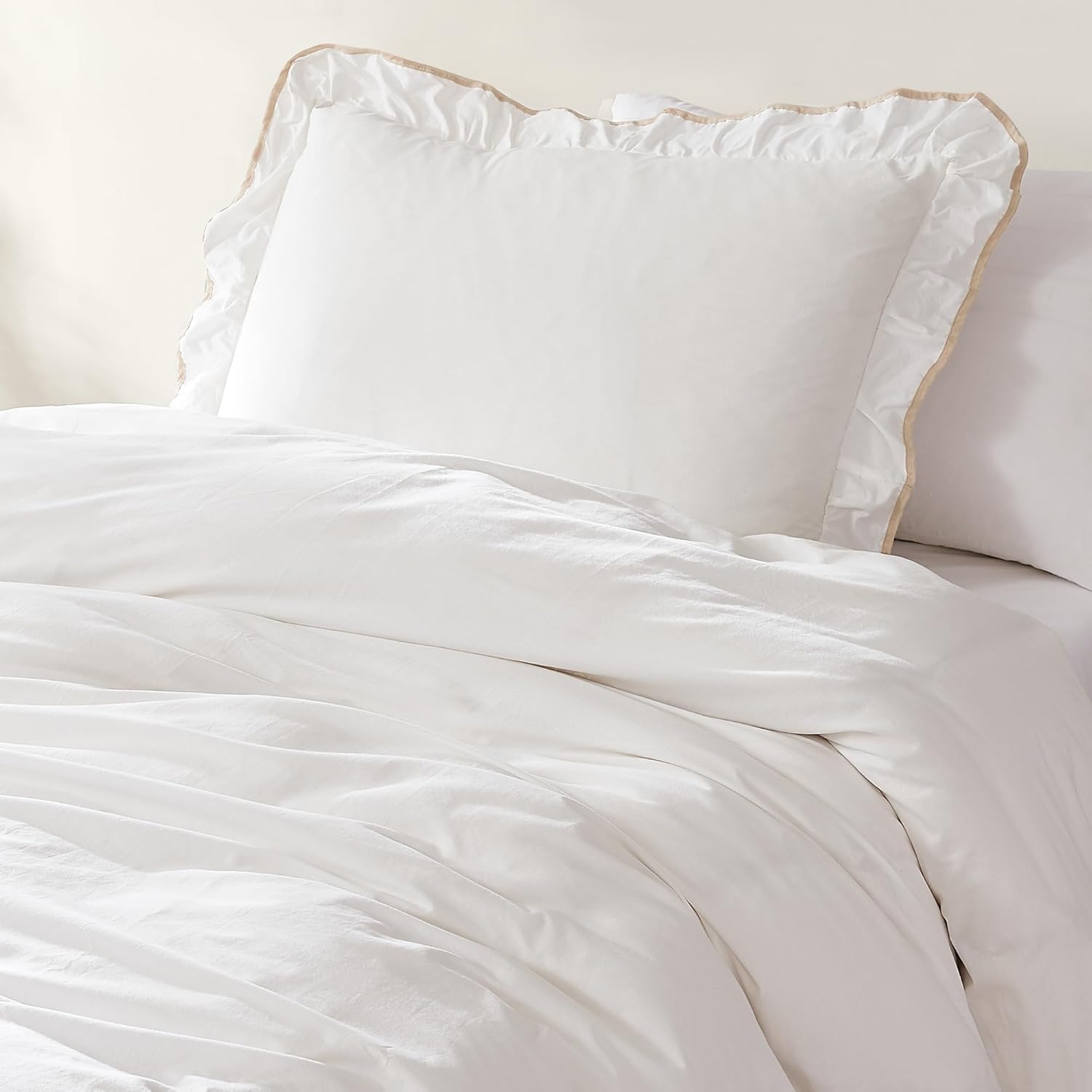 Lush Decor - Duvet Cover Set, 2-Piece Cotton Bedding with Matching Sham, Contrast Edge & Stylish Border (Reyna Off-White/Neutral, Twin XL)