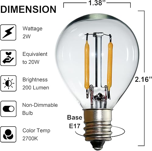 Miniatura 2 de FANNIS Paquete de 6 bombillas LED de repuesto pequeñas S11, 2 W equivalentes a 20 W, bombilla Edison blanca cálida de 2700 K, bombilla de base de