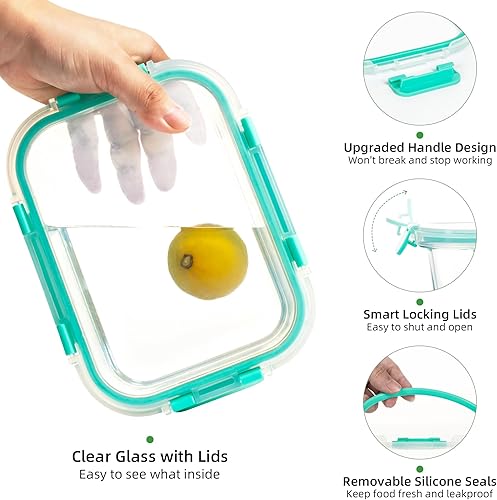 Miniatura 3 de UMEIED Paquete de 10 recipientes de vidrio para almacenamiento de alimentos con tapas a prueba de fugas, recipientes herméticos de vidrio para