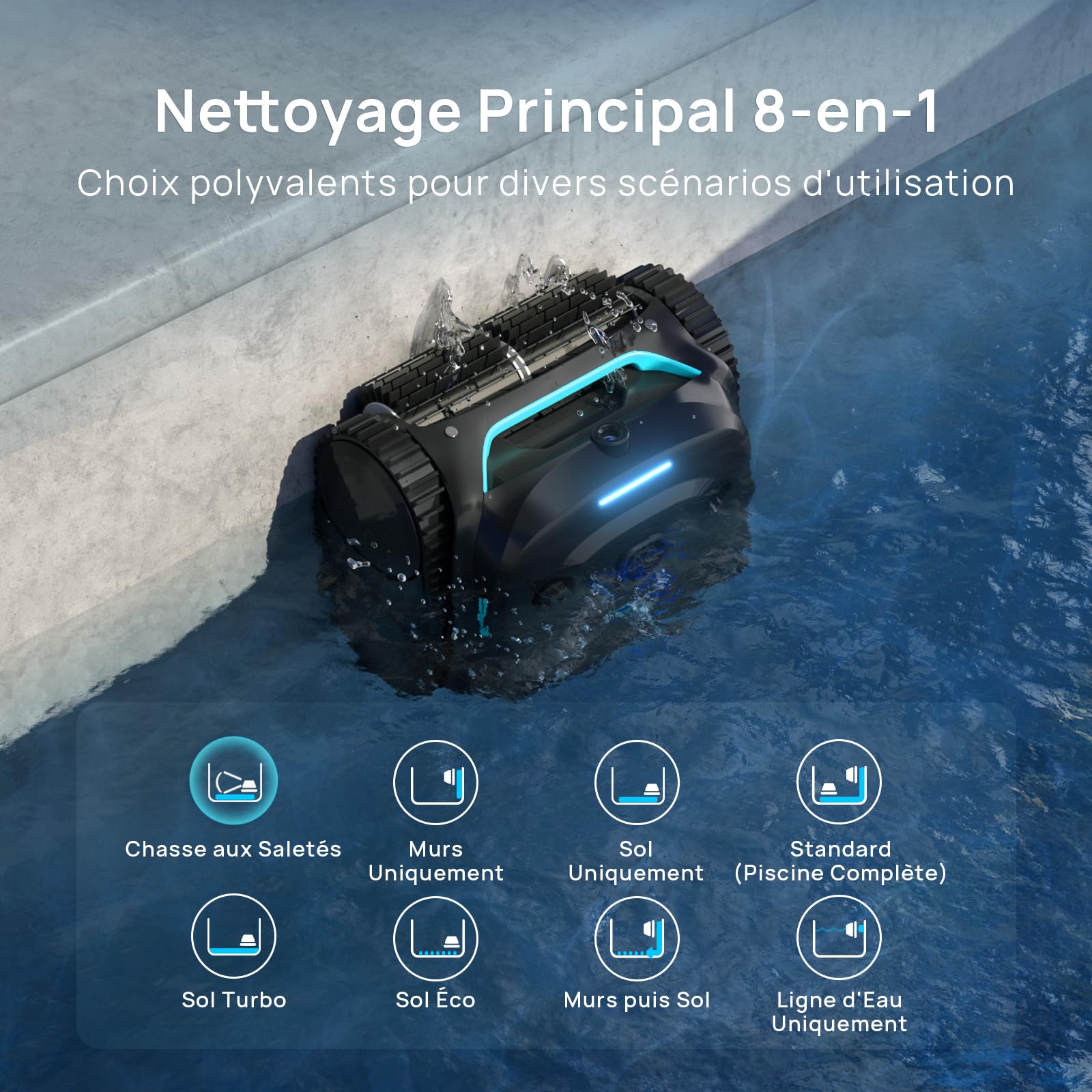 WYBOT (Nouveau Modèle) Robot Piscine sans Fil C2 Vision-A avec caméra IA, Filtration Ultra-Fine, Forte Aspiration, Nettoyage Fond/parois & Ligne d’Eau, Navigation Intelligente – NoirVertProfond