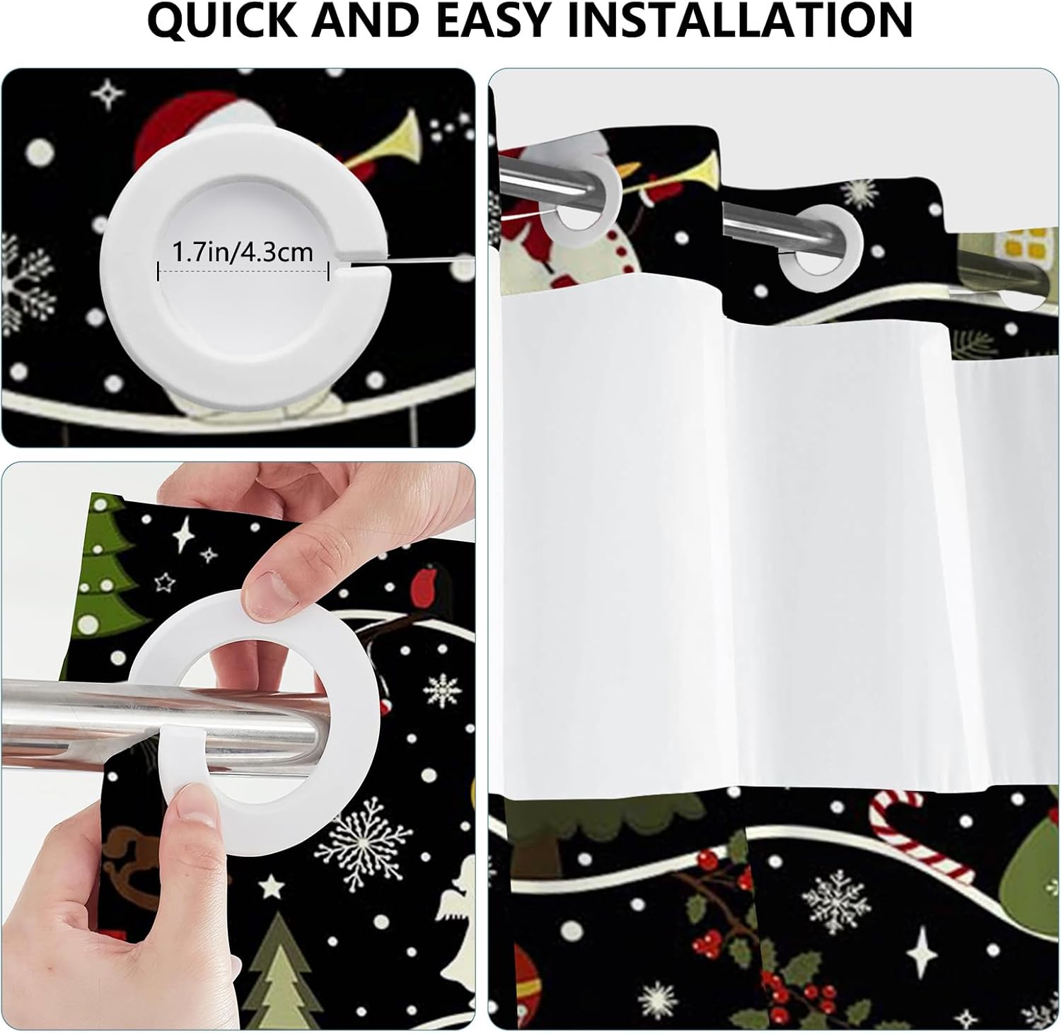 MEHOFOND No Hook Merry Christmas Shower Curtain, Hookless Xmas Snowflake Shower Curtain,Winter Christmas Tree Snowman Reindeer Holiday Bathroom Decor with Snap in Liner, Waterproof Fabric 71X74in