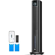 DREO Evaporative Air Swamp Cooler, 43" Cooling Fans that Blow Cold Air 2026 Upgraded, 80&deg; Oscillating Floor Fan for Bedroom, Easy Cleaning, APP Control, Ice Packs, 4 Speeds &amp; 4 Modes, 12H Timer, Black