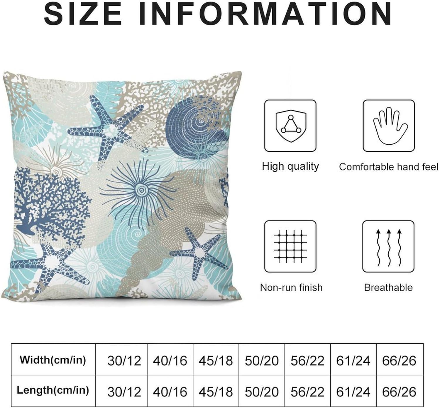 Coastal Pillow Covers Set of 2,Nautical Beach Starfish Seashell Blue Summer Ocean Throw Pillow Covers 20x20 Inches Cotton Square Pillow Cover Set for Couch Bed Living Room Outdoor Decor 20 "x20 "