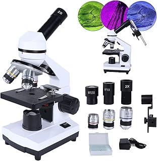 Microscope,Microscope Kit with 40X-2000X Magnification,Prepared Slide Set,Double Light Illumination,Phone Adapter,Compound Microscope for Kids Students Experiment Beginners and Adults