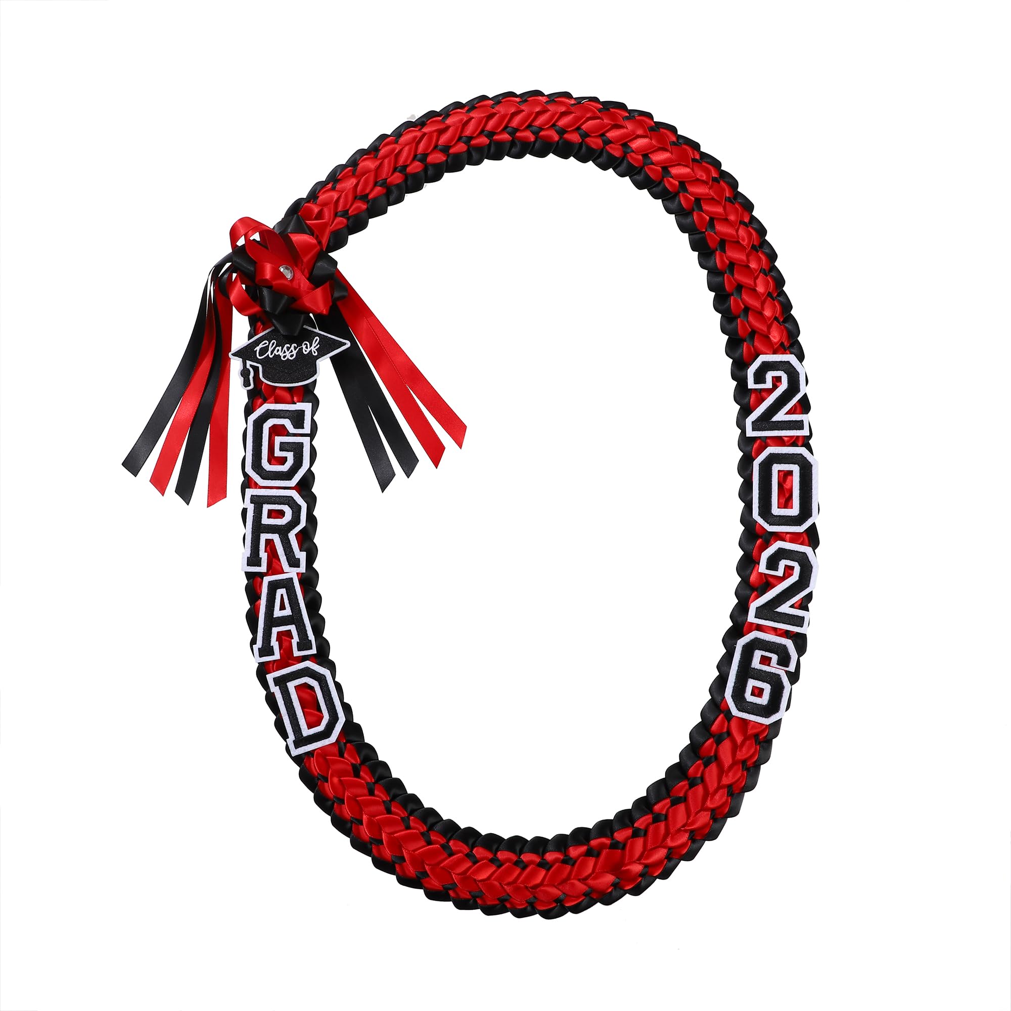 FtyFty Graduation Leis Grad Handmade Ribbon Lei Double Braided Ribbon Necklace with Grad Letters,47.2Inch