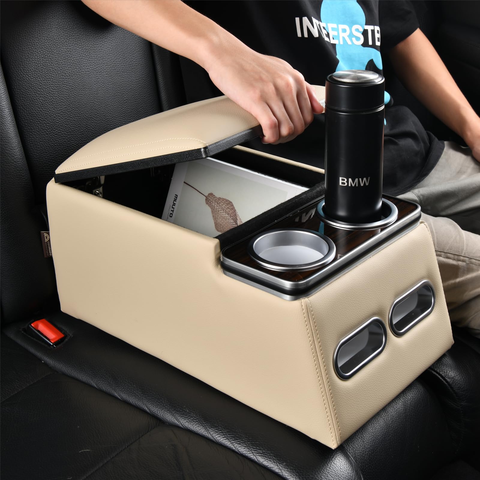 Coverado Upgrade Consola Central de Coche, Consola Central Universal de Coche Asiento Trasero (Beige, Normal)