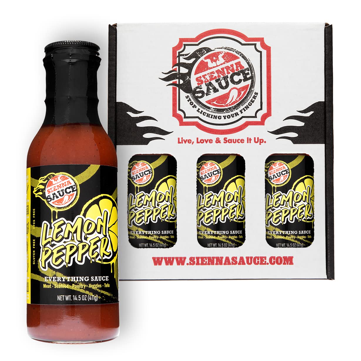 Sienna Sauce - Spice It Up, Sweet & Tangy & Lemon Pepper Variety Pack, Clean Ingredients, Gluten Free, No HFCS and Healthy, Everything Sauce - As Seen On Shark Tank