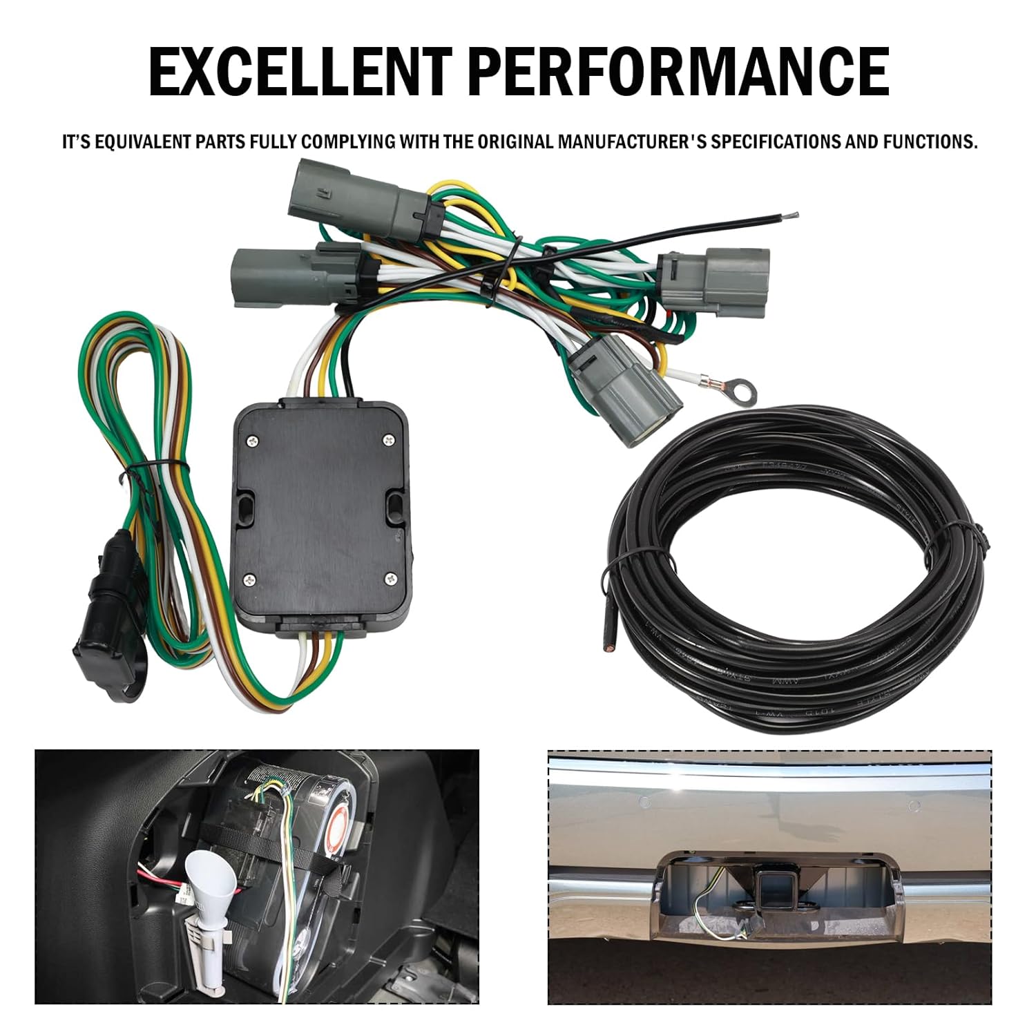 4-Pin Trailer Wiring Harness with Plug 56477 Compatible with Maverick 2022 2023 2024, 4 Way Flat Output Trailer Wire Towing Hitch