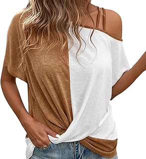 Moda para mujer Casual Combinación de colores Hombro Manga Corta Camiseta Top Jersey Espalda Libre, amarillo, M