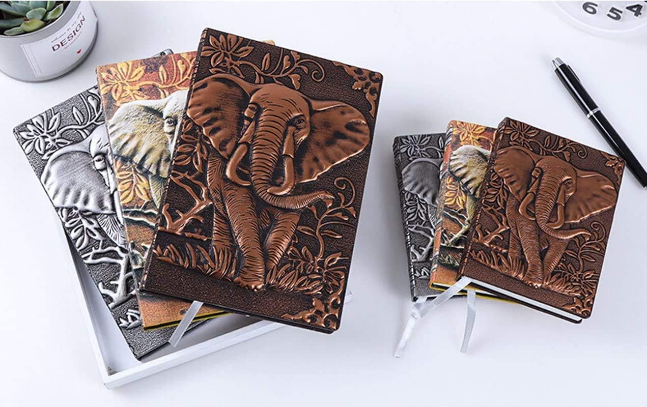 IPENNY A5 Elephant Vintage Leather Notebook 3D Embossed Cover Journal with Bookmark Diary Padded Front & Hardback Cover Copper Travel Diary Retro Privacy Notebook Anniversary Birthday Xmas Gifts - Image 3