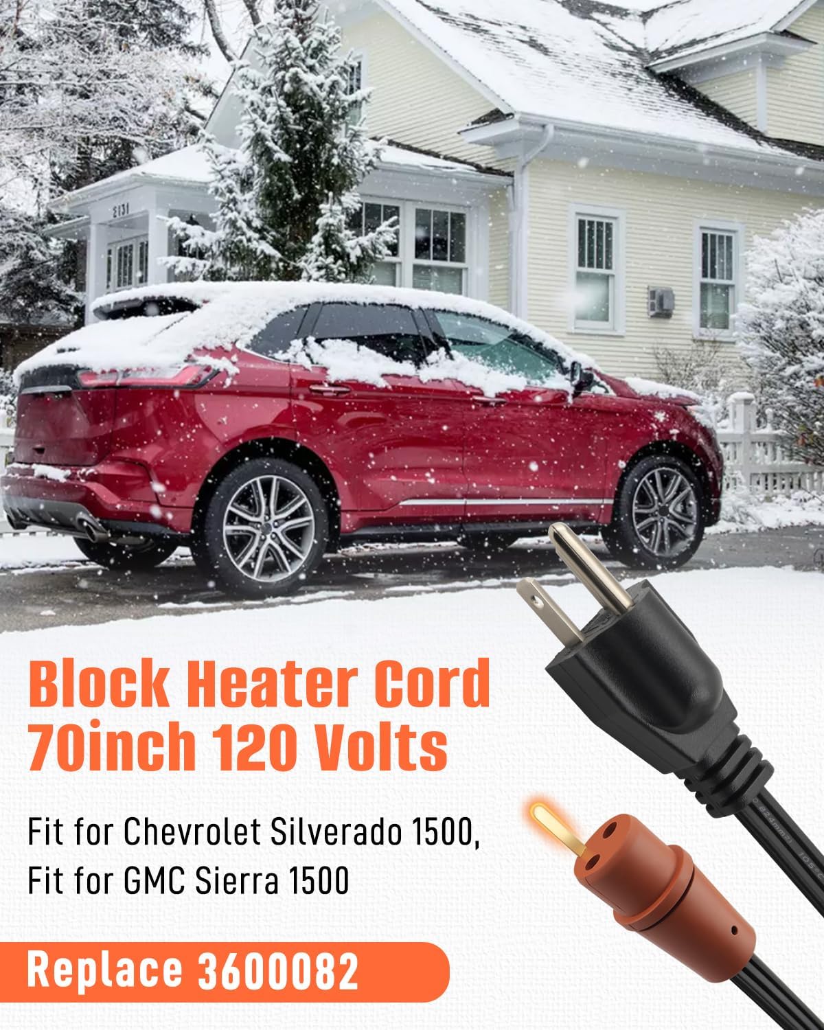 Block Heater Cord Cars and Light Trucks Fit for Chevrolet Silverado 1500 2014-2018, Fit for GMC Sierra 1500 2005-2018 Replace 3600082, for Freeze Plug, Engine Block, Oil Pan and Transmission Heaters