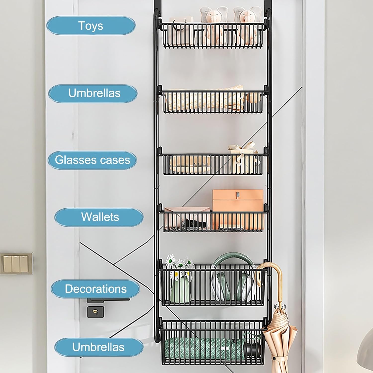 JHDXL 4/6-Tier Over The Door Organizer, Pantry Organization and Storage, Bathroom Organizers and Storage, for Small Space, Bathroom, Kitchen, Laundry(43 * 16.5 * 106cm/17 * 6.5 * 42in)