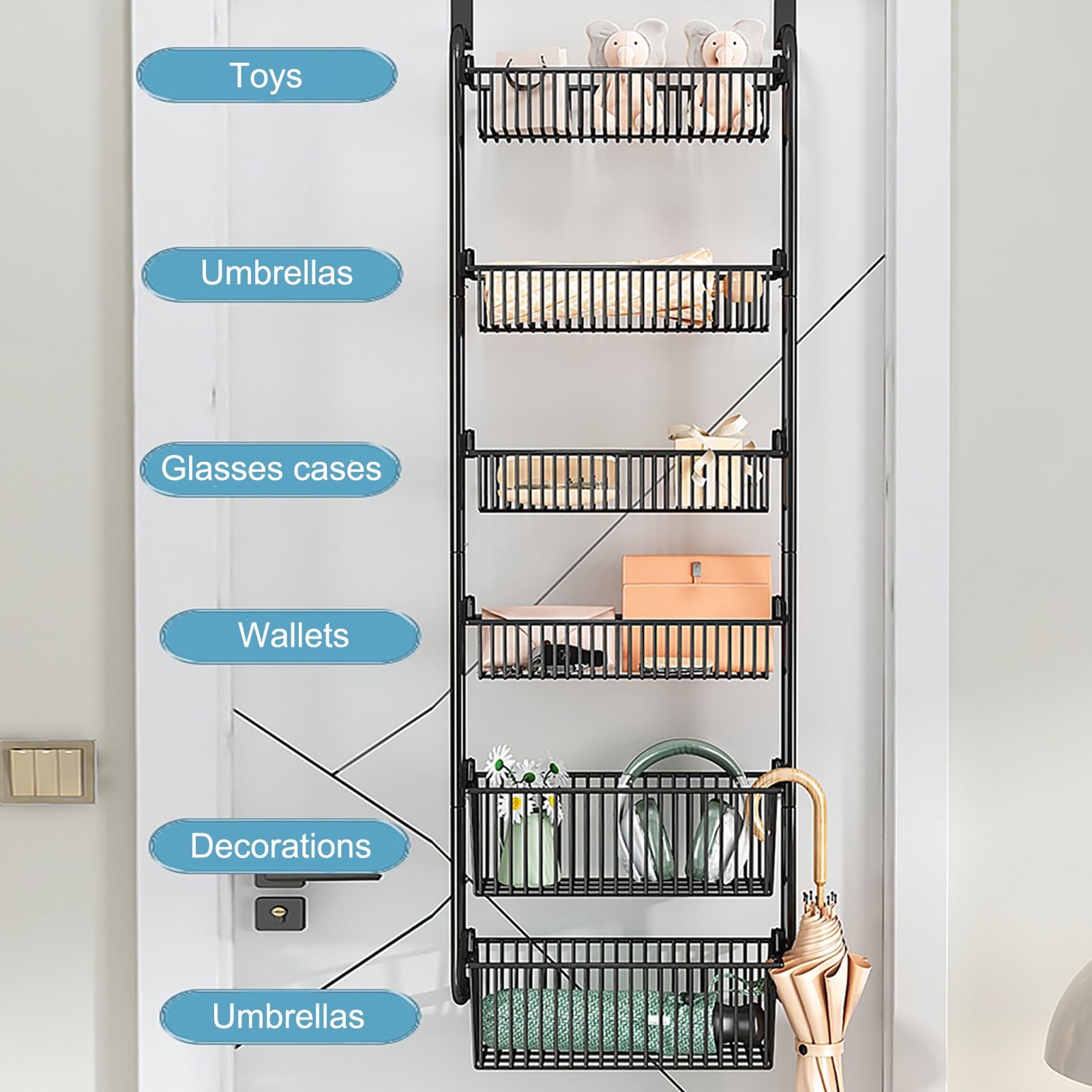 JHDXL 4/6-Tier Over The Door Organizer, Pantry Organization and Storage, Bathroom Organizers and Storage, for Small Space, Bathroom, Kitchen, Laundry(43 * 16.5 * 106cm/17 * 6.5 * 42in)