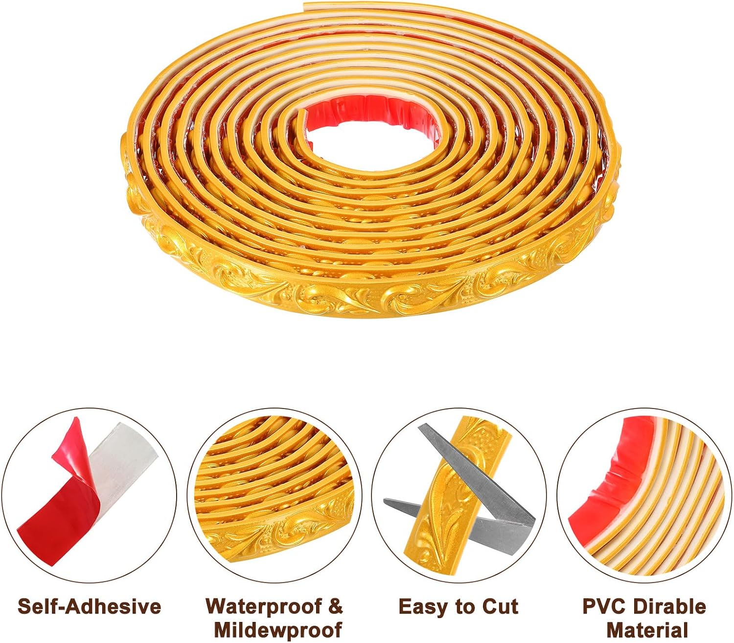 UXCell Flexible Wall Trim Molding, 16.4Ft x 0.79Inch Self Adhesive Peel and Stick Molding Wallpaper Mirror Frame Border Trim for Cabinet, Wave Gold