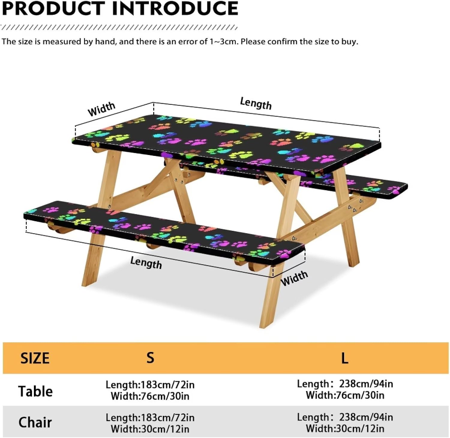 Rainbow Paw Print Tablecloth Set for Outdoors Waterproof & Windproof Picnic Table Covers with Bench Covers Ideal for Patio Birthday Party Vibrant