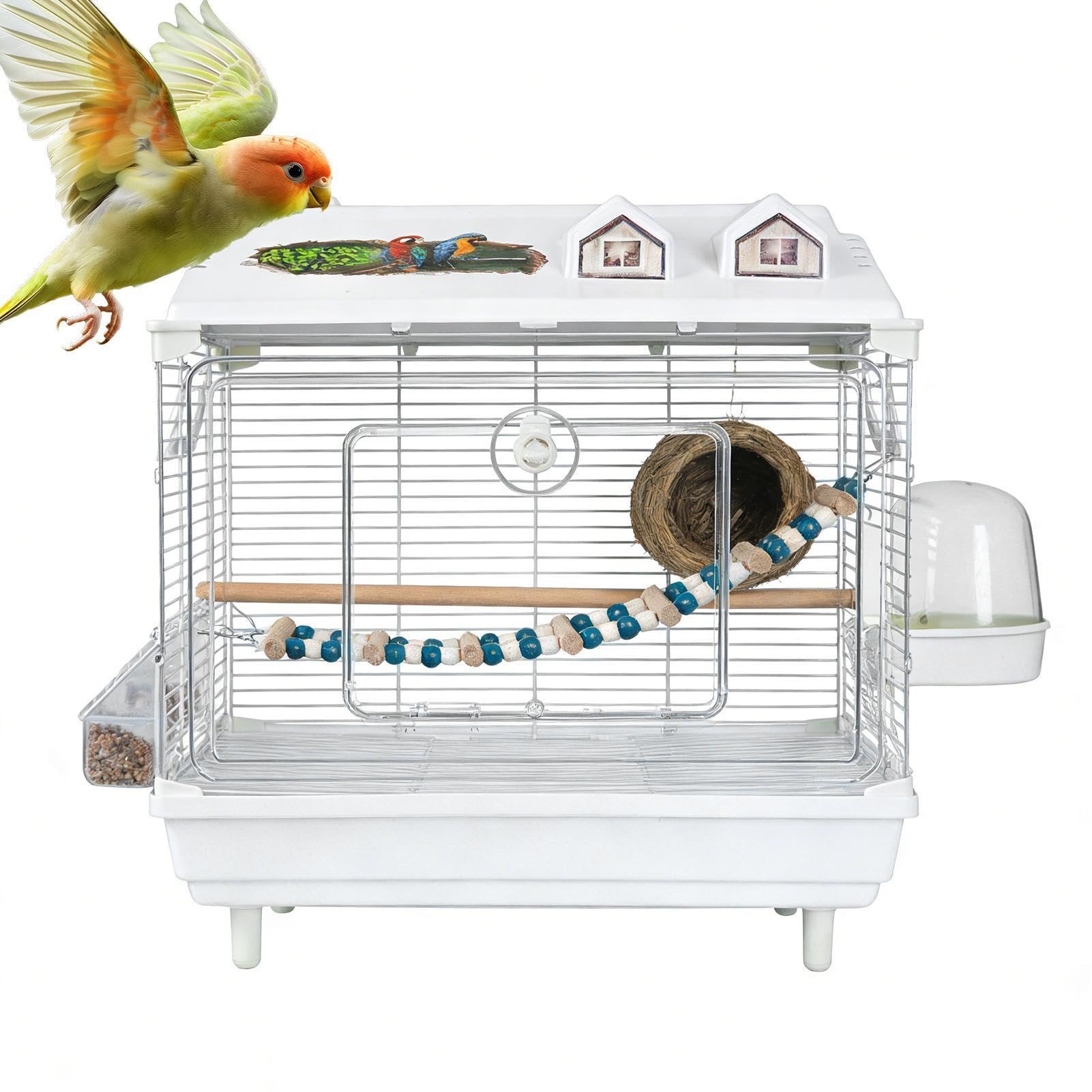 Generisch Parakeet klatka dla ptaków, przezroczysta przenośna torba na ramię, drewniana klatka | Parakeet Bird Cage, Clear Portable Carrier, Wooden Pole Design, Indoor Habitat, Lovebird, Finch, Cockatiel, Conure Use