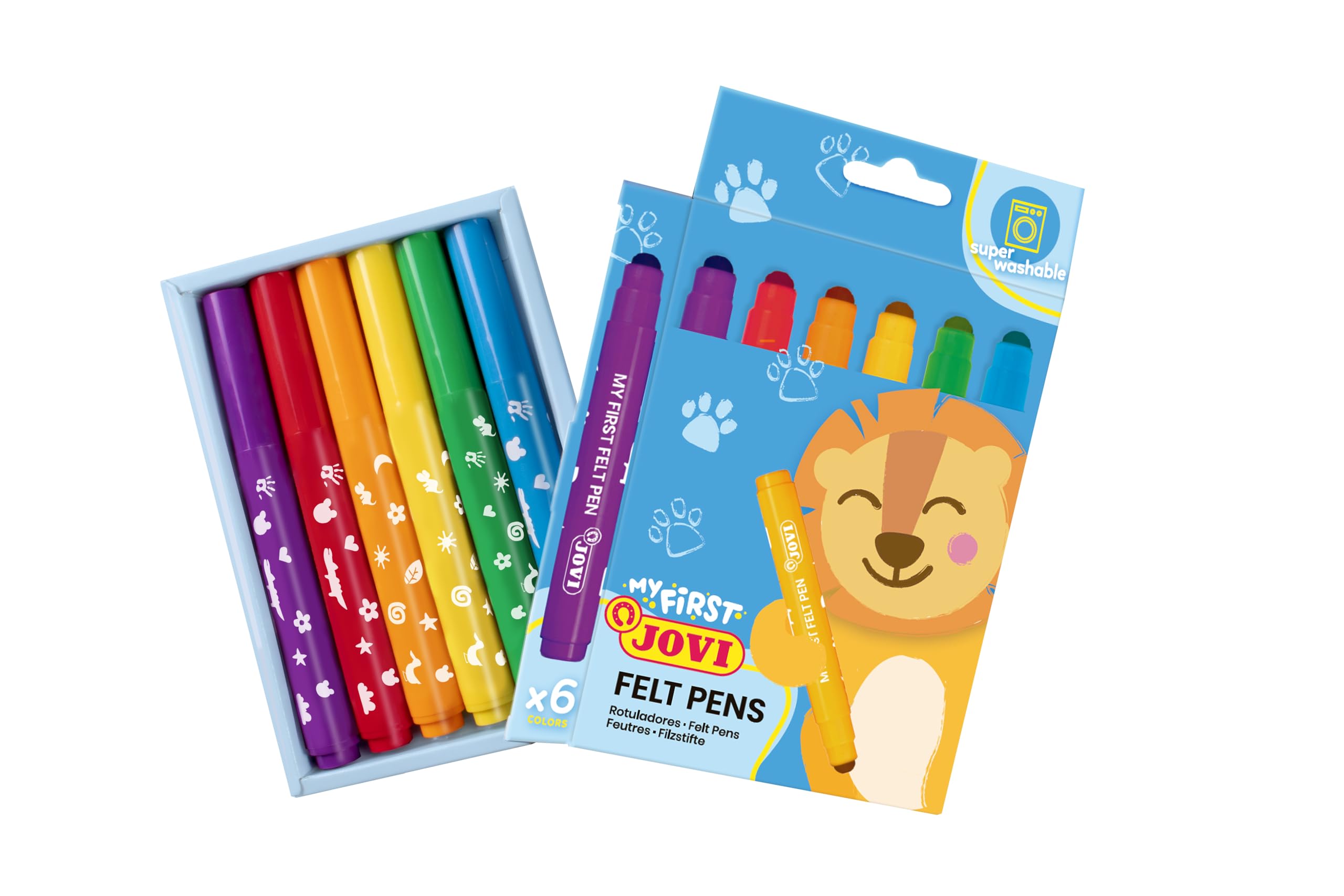 Jovi - MY FIRST 6 x Super Washable Markers for Kids, Rounded Broad Tip, Felt Pen Assorted Colours