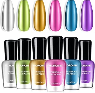 Morovan Metallic Nail Polish Set:6 Colors Chrome Mirror Quick Air Dry | Gold Sliver Purple Fingernail Nail Polish Kit Bulk Home DIY Regular Manicure Gifts for Women