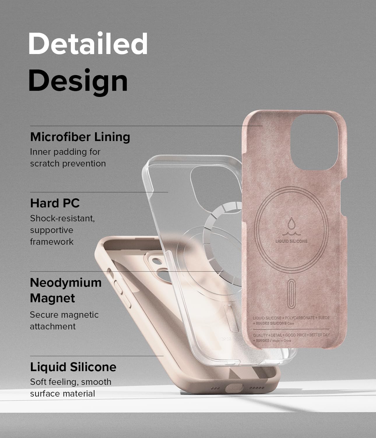Ringke Silicone Magnetic [Compatible with MagSafe] Designed for iPhone 15 Case, Feels Velvety Lightweight Slim Cute Soft Phone Cover for Women, Men - Pink Sand