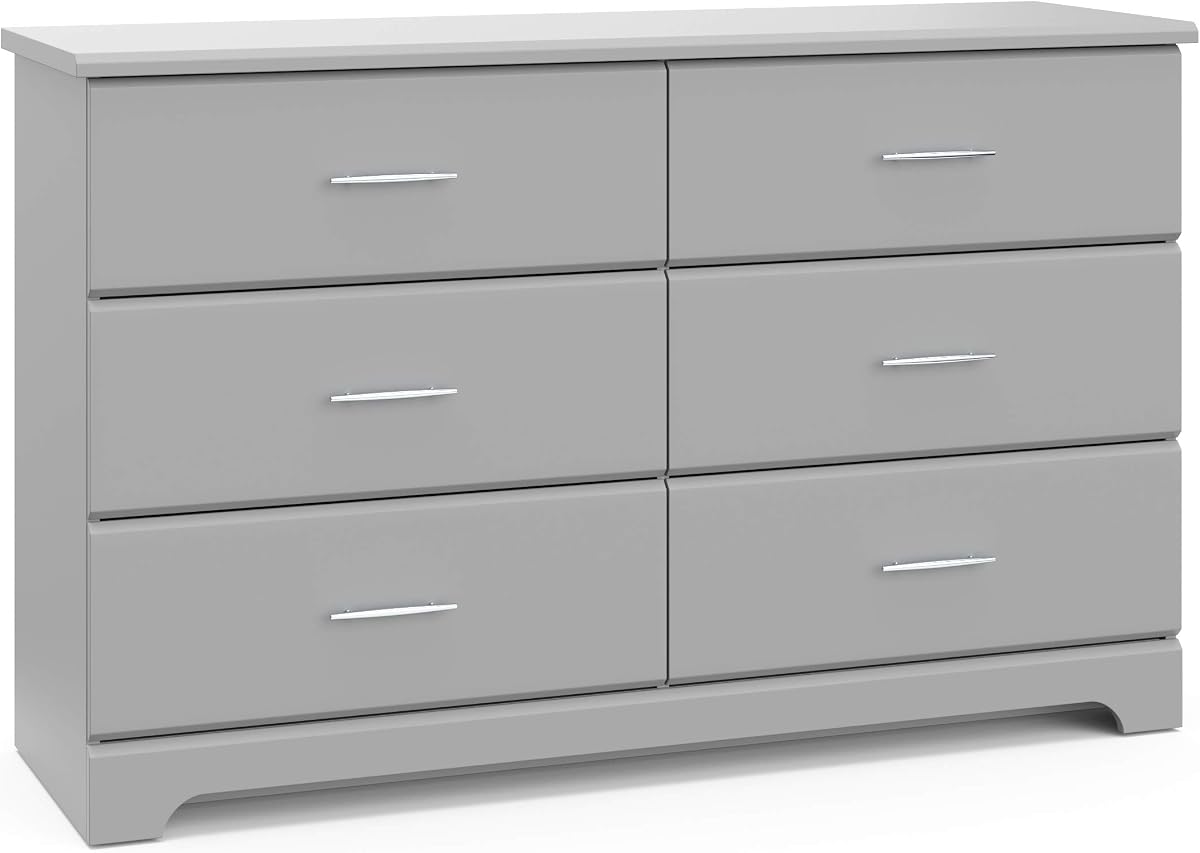 Storkcraft Brookside 6 Drawer Dresser, Pebble Gray | GREENGUARD Gold Certified, Gray Dresser for Bedroom, Kids & Nursery Storage Chest, Safety Interlocking Drawers, Kids Bedroom