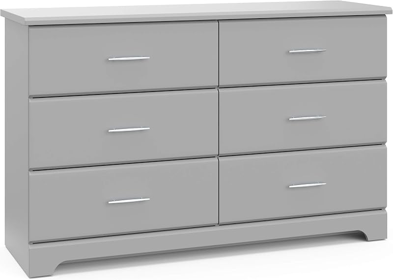 Storkcraft Brookside 6 Drawer Dresser, Pebble Gray | GREENGUARD Gold Certified, Gray Dresser for Bedroom, Kids & Nursery Storage Chest, Safety Interlocking Drawers, Kids Bedroom