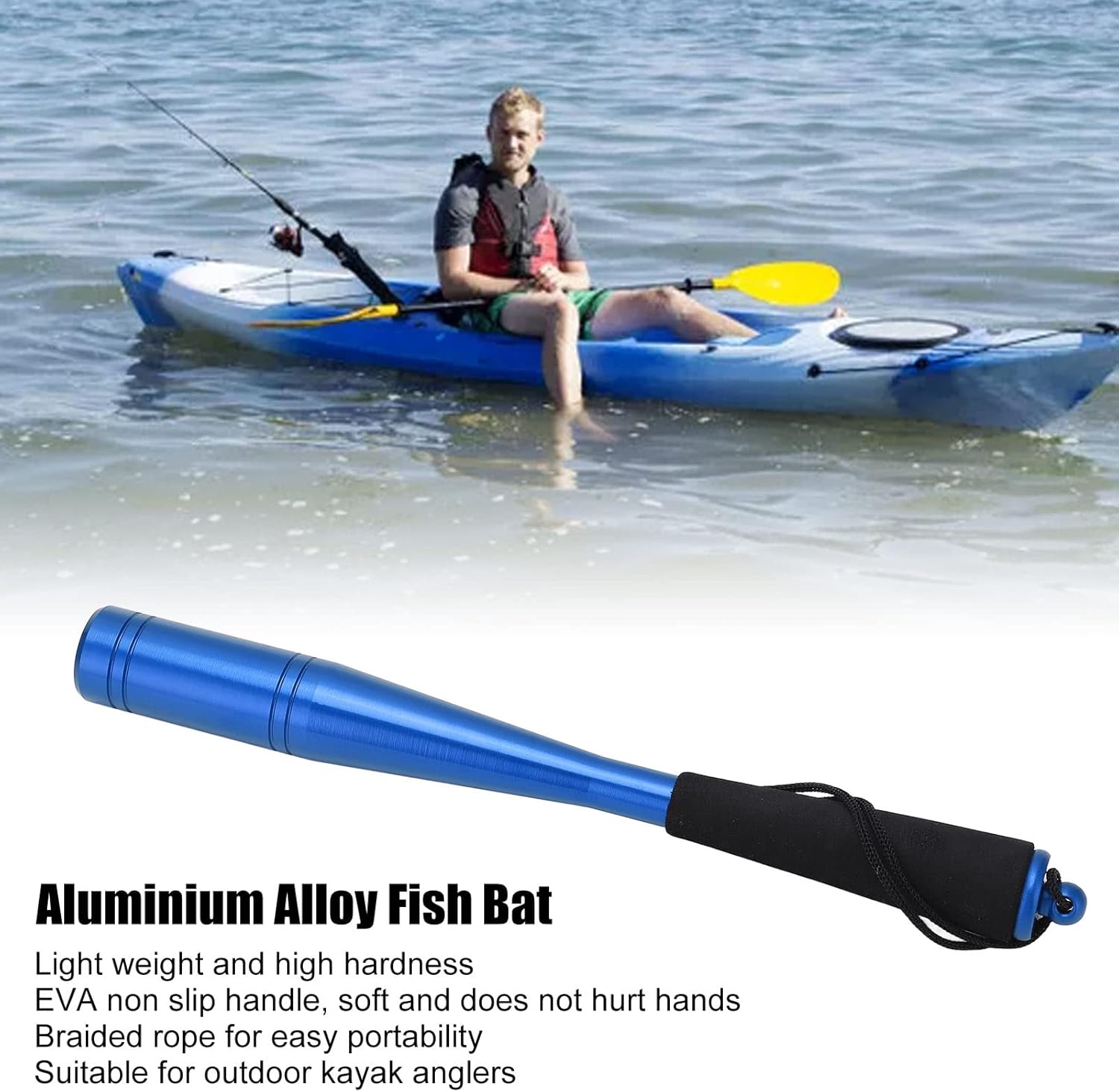 Fishing Bat, Fish Bat with EVA Non Slip Handle Aluminium Alloy Fish Whacker Stick for Outdoor Kayak Fishing Sportinggoods Other Fishing Tools and Accessories(Blue?¨º?