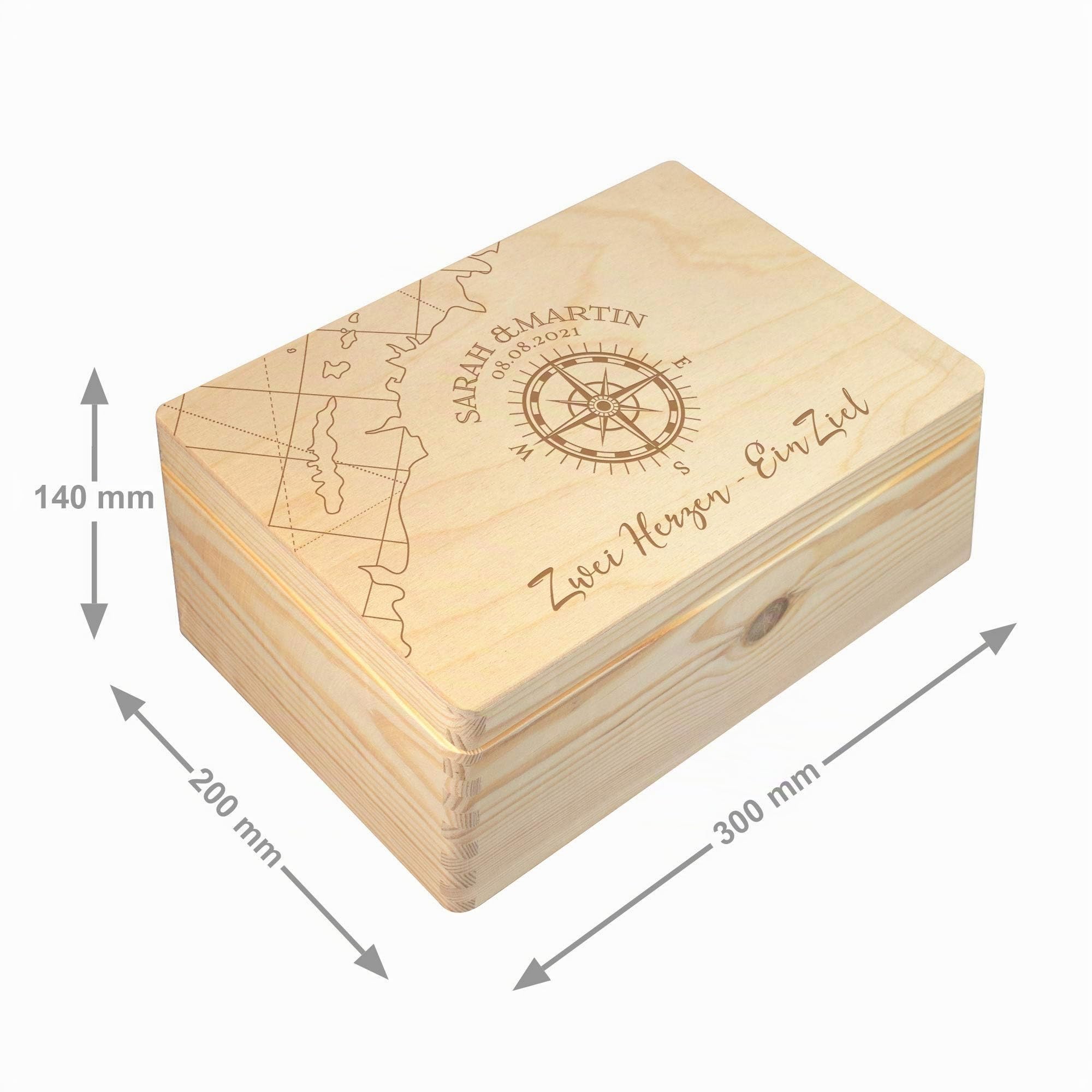 Erinnerungsbox zur Hochzeit, Holzkiste mit Deckel, Hochzeitsgeschenke für Brautpaar, Erinnerungskiste mit Gravur, Personalisiert mit Namen und Datum, Kleine Geschenkbox, Holz Aufbewahrungsbox, Fotobox
