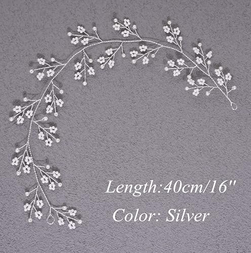 Chargances Bridal Long Hair Vine Pearl Headband Bohemia Pearl Hairpiece For Weeding Prom Festival Pearl Wedding Hair Accessories Bridesmaids Headpiece Flower Girls Weeding Hair Jewelry (Silver) #TOP4