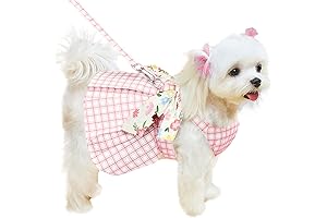 Cute Plaid Dog Dress Harness Leash Set for Small Dogs
